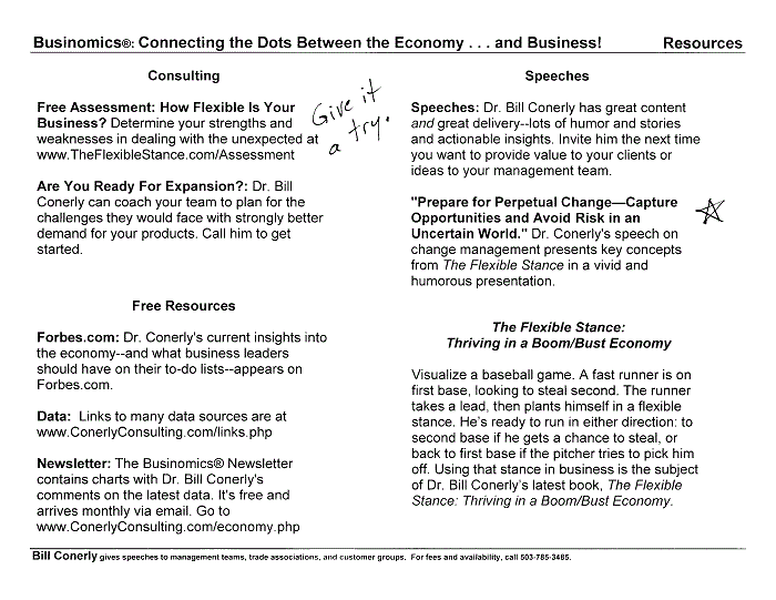 Conerly on the Economy Monthly Charts