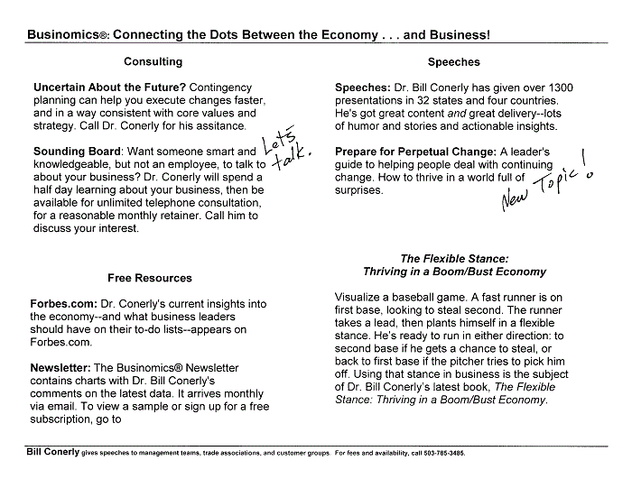 Conerly on the Economy Monthly Charts