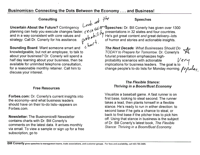 Conerly on the Economy Monthly Charts