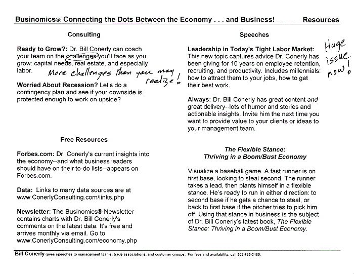 Conerly on the Economy Monthly Charts