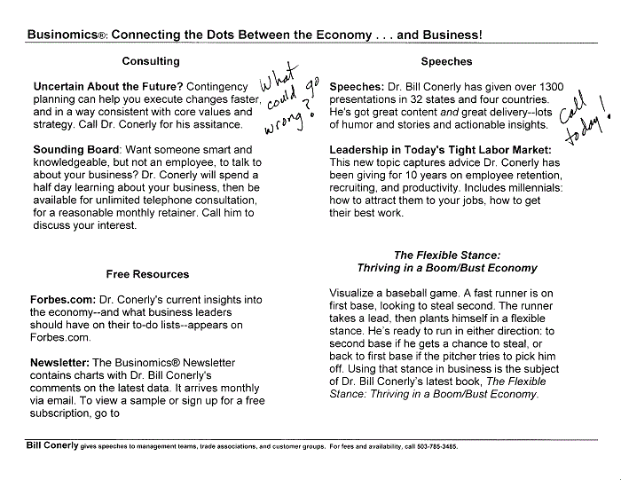 Conerly on the Economy Monthly Charts